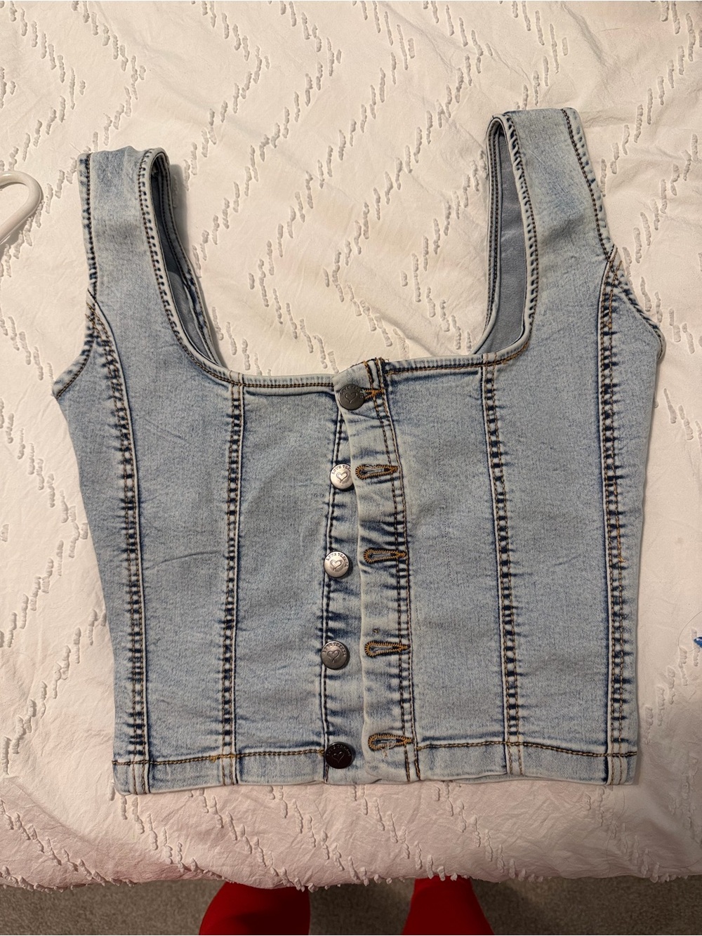 Love Light Blue Denim Button-Front Cropped Tank